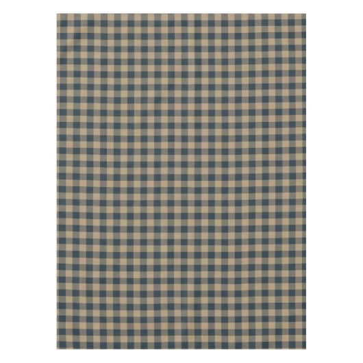 Navy Blue Beige Buffalo Plaid Rustiek Feestelijk Tafelkleed (Voorkant)