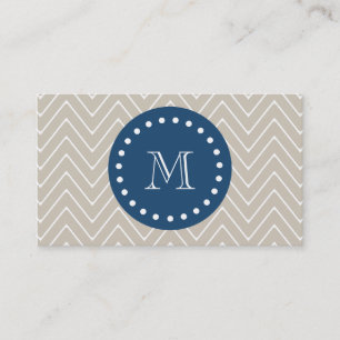 Navy Blue, Beige Chevron Pattern   Uw monogram Visitekaartje