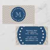 Navy Blue, Beige Chevron Pattern | Uw monogram Visitekaartje (Voorkant / Achterkant)
