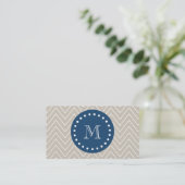 Navy Blue, Beige Chevron Pattern | Uw monogram Visitekaartje (Staand voorkant)