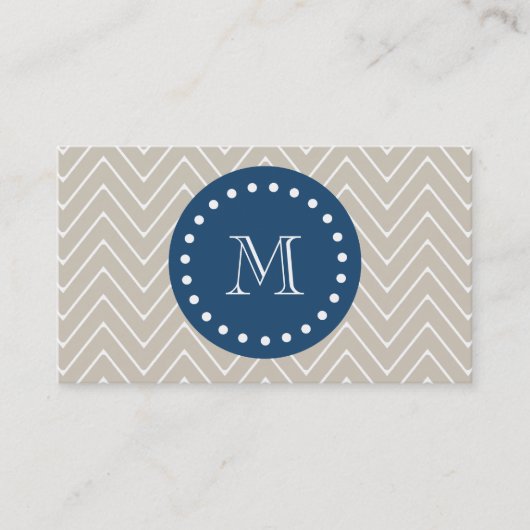 Navy Blue, Beige Chevron Pattern | Uw monogram Visitekaartje (Voorkant)