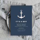 Navy Blue Beige Eenvoudig Nautisch Anker Baby show Kaart