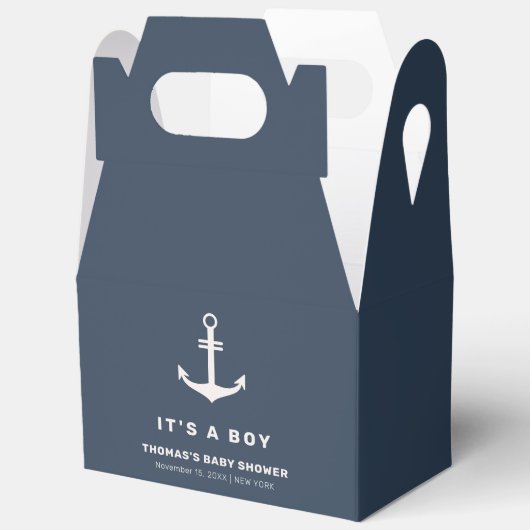 Navy Blue Beige Nautisch Anker Baby shower Bedankdoosjes (Open)