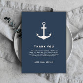 Navy Blue Beige Nautisch Anker Baby shower Bedankkaart