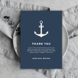 Navy Blue Beige Nautisch Anker Baby shower Bedankkaart