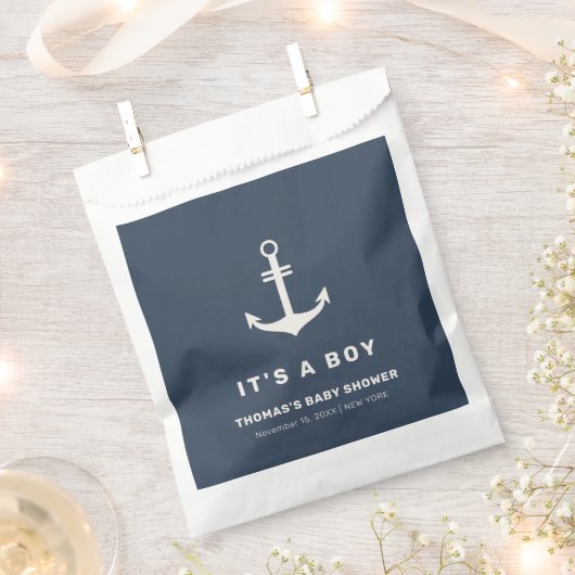 Navy Blue Beige Nautisch Anker Baby shower Bedankzakje (Geknipt)