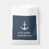 Navy Blue Beige Nautisch Anker Baby shower Bedankzakje (Voorkant)
