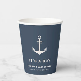 Navy Blue Beige Nautisch Anker Baby shower Papieren Bekers