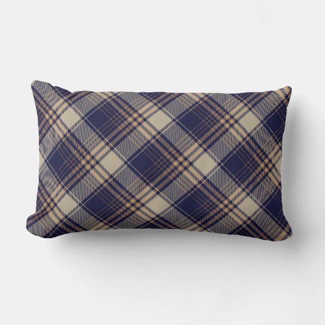 Navy Blue Beige Tartan Pset Argyle Patroon  Kussen (Voorkant)