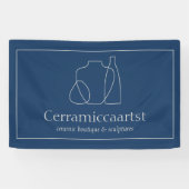 Navy Blue Beige Vase sculpture keramiek Spandoek (Horizontaal)