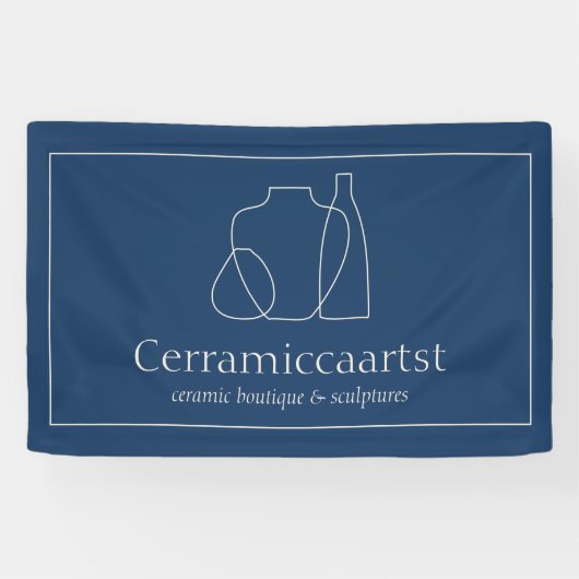 Navy Blue Beige Vase sculpture keramiek Spandoek (Horizontaal)