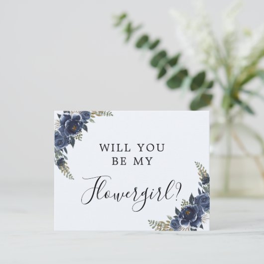 Navy Blue, ben jij mijn bloemenmeisje Kaart (Staand voorkant)