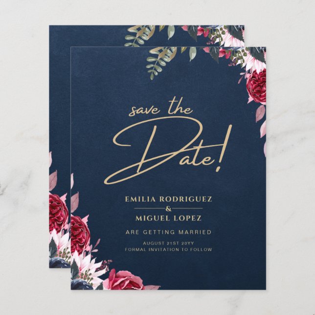 Navy Blue Berry Floral Burgundy Winter Herfst (Voorkant / Achterkant)