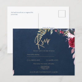 Navy Blue Berry Floral Burgundy Winter Herfst Briefkaart