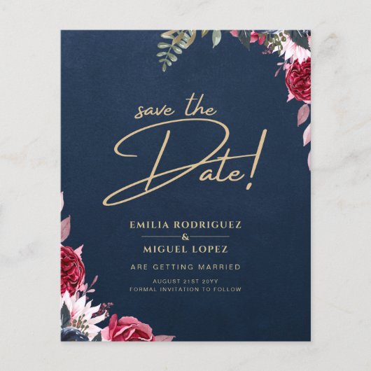 Navy Blue Berry Floral Burgundy Winter Herfst Flyer (Voorkant)