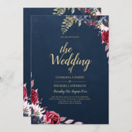 Navy Blue Berry Floral Burgundy Winter Herfst Kaart