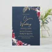 Navy Blue Berry Floral Burgundy Winter Herfst Kaart (Staand voorkant)