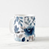 Navy Blue Berry Floral Waterverf Pattern Koffiemok (Voorkant links)