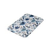 Navy Blue Berry Rozen Floral Pattern Bath Mat (Gekanteld)