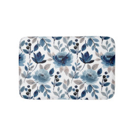 Navy Blue Berry Rozen Floral Pattern Bath Mat