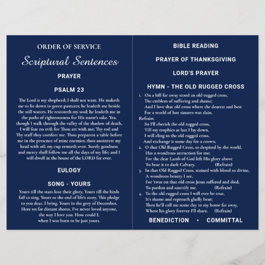 Navy Blue Bi-fold Custom Photo Funeral Programma Flyer (Achterkant)