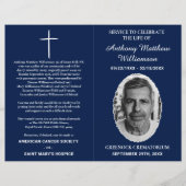 Navy Blue Bi-fold Custom Photo Funeral Programma Flyer (Voorkant)