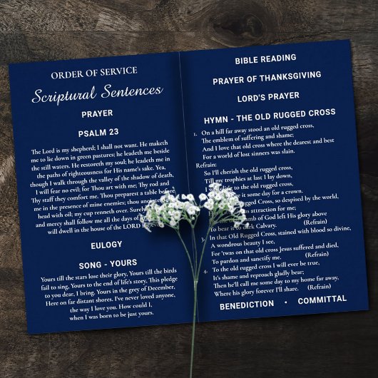 Navy Blue Bi-fold Custom Photo Funeral Programma Flyer