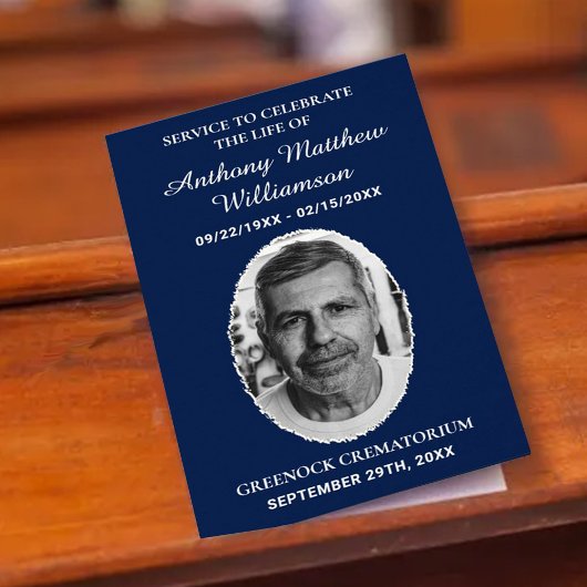 Navy Blue Bi-fold Custom Photo Funeral Programma Flyer