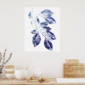 Navy Blue Birch Leaves plant Print (Keuken)