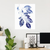 Navy Blue Birch Leaves plant Print (Thuiskantoor)