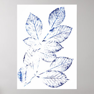 Navy Blue Birch Leaves plant Print 1