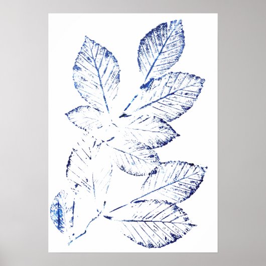 Navy Blue Birch Leaves plant Print 1 (Voorkant)