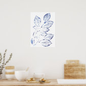 Navy Blue Birch Leaves plant Print 1 (Keuken)