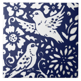 Navy Blue Bird Woodland Animal Trivet Tegeltje