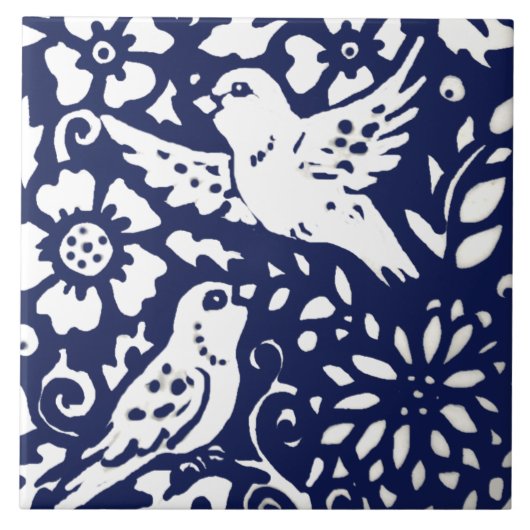 Navy Blue Bird Woodland Animal Trivet Tegeltje (Voorkant)
