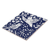 Navy Blue Bird Woodland Animal Trivet Tegeltje (Zijkant)