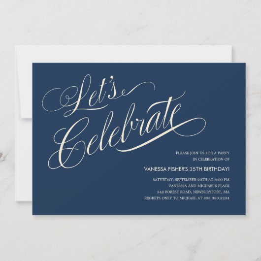 Navy Blue Birthday Invitations for Adults Kaart (Voorkant)
