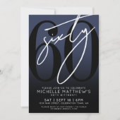 Navy Blue Black 60e verjaardagsfeest Kaart (Voorkant)
