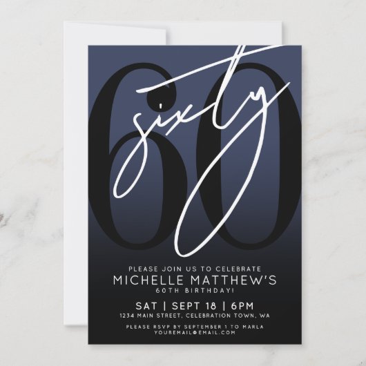 Navy Blue Black 60e verjaardagsfeest Kaart (Voorkant)