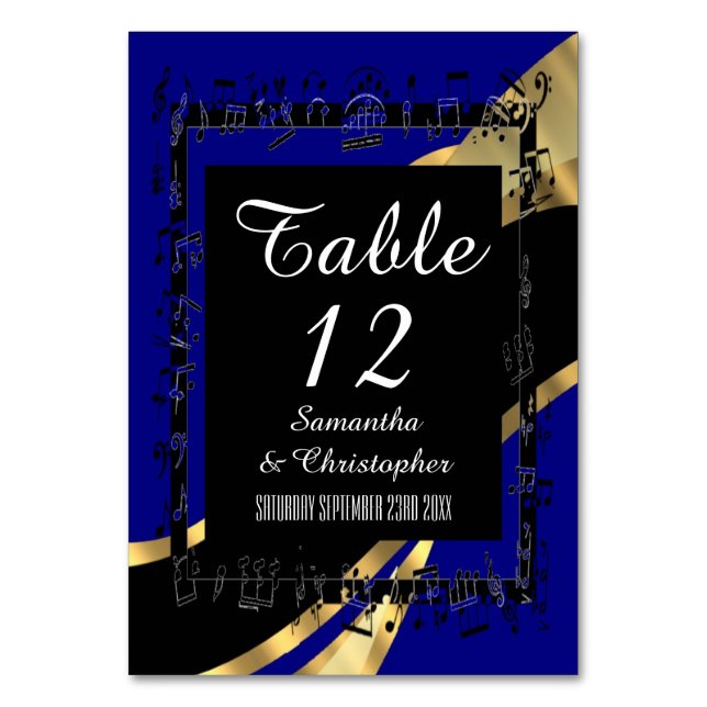 Navy blue, black and gold personalized number kaart (Voorkant)