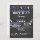Navy Blue Black Chalkboard Birthday Invitation Kaart (Voorkant)