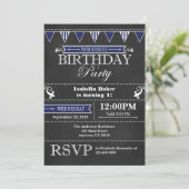 Navy Blue Black Chalkboard Birthday Invitation Kaart (Staand voorkant)