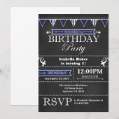 Navy Blue Black Chalkboard Birthday Invitation Kaart (Voorkant / Achterkant)