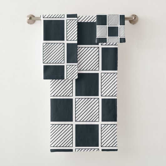 Navy Blue Black en White Checkerboard Pattern Bad Handdoek (Insitu)