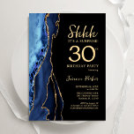 Navy Blue Black Gold Agaat Surprise 30e verjaardag Kaart<br><div class="desc">Navy blauw,  zwart en goud agaat verrassing 30e verjaardag uitnodiging. Elegant modern design met koningsblauwe waterverf agaat marmeren geode achtergrond,  faux glitter gold en typografie script lettertype. Trendy uitnodigingskaart perfect voor een stijlvol vrouwenfeest. Gedrukte Zazzle-uitnodigingen of direct downloadbare digitale afdrukbare sjabloon.</div>