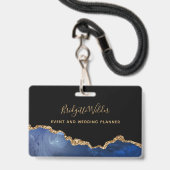 Navy Blue Black Gold Foil Agate Event Planner Badg Badge (Voorzijde met lanyard)