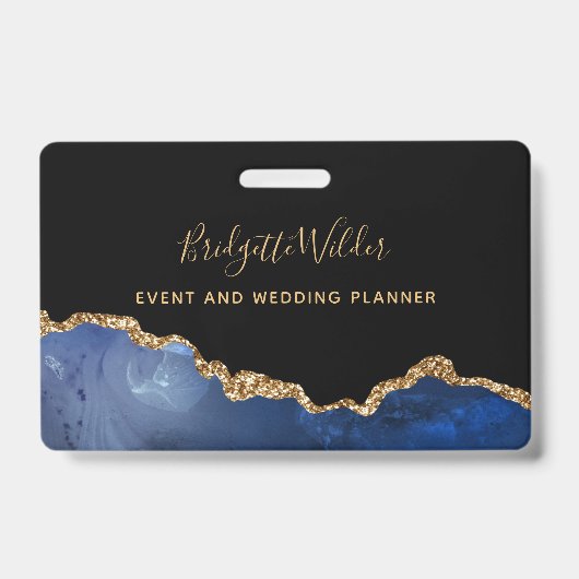 Navy Blue Black Gold Foil Agate Event Planner Badg Badge (Voorzijde)