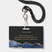 Navy Blue Black Gold Foil Agate Event Planner Badg Badge (Achterkant met lanyard)