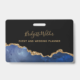 Navy Blue Black Gold Foil Agate Event Planner Badg Badge