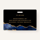 Navy Blue Black Gold Foil Agate Event Planner Badg Badge (Achterkant)